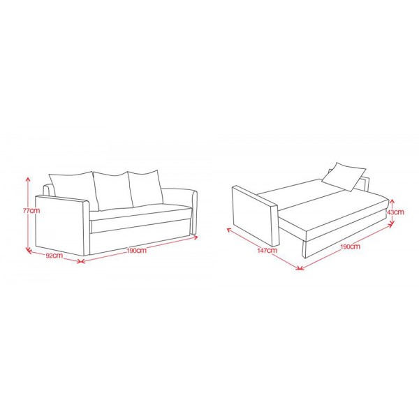 Sofa Bed with 3 Pillows Folding Iron Durable Frame Convertible Easily Printable