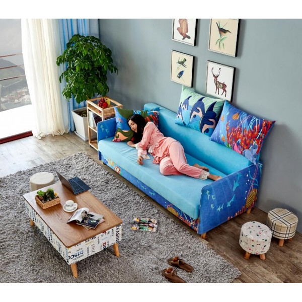 Sofa Bed with 3 Pillows Folding Hardwood Durable Frame Convertible Easily Orange