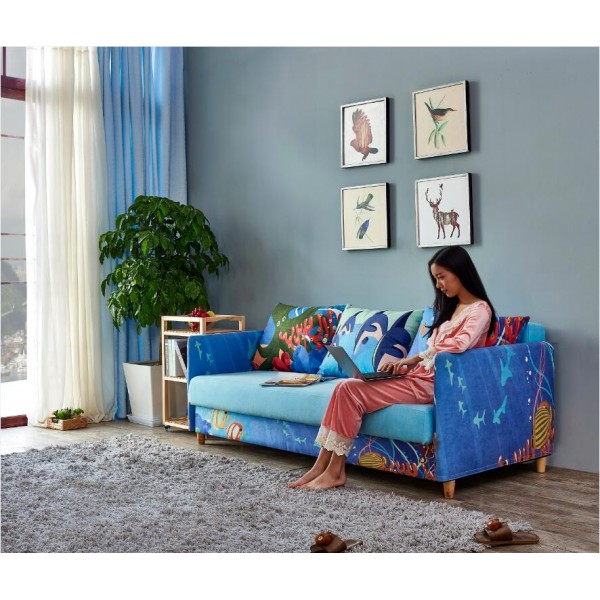 Sofa Bed with 3 Pillows Folding Hardwood Durable Frame Convertible Easily Orange