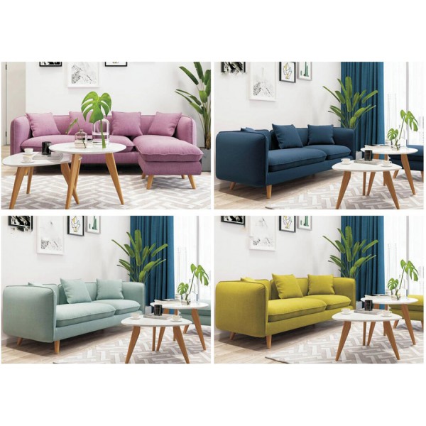 Three Seater Sofa with 3 Pillows Modern Nordic Style Solid Wood Cotton 5 Colors