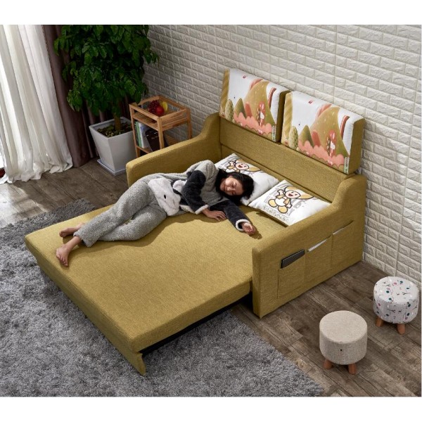 Folding Sofa Chair Sofa Bed Sleeper with 2 Pillows Wooden and Iron Durable Frame Convertible Easily Lazy Stylish Sofa Couch Beds with Pulleys 2 Colors Available in Three Sizes