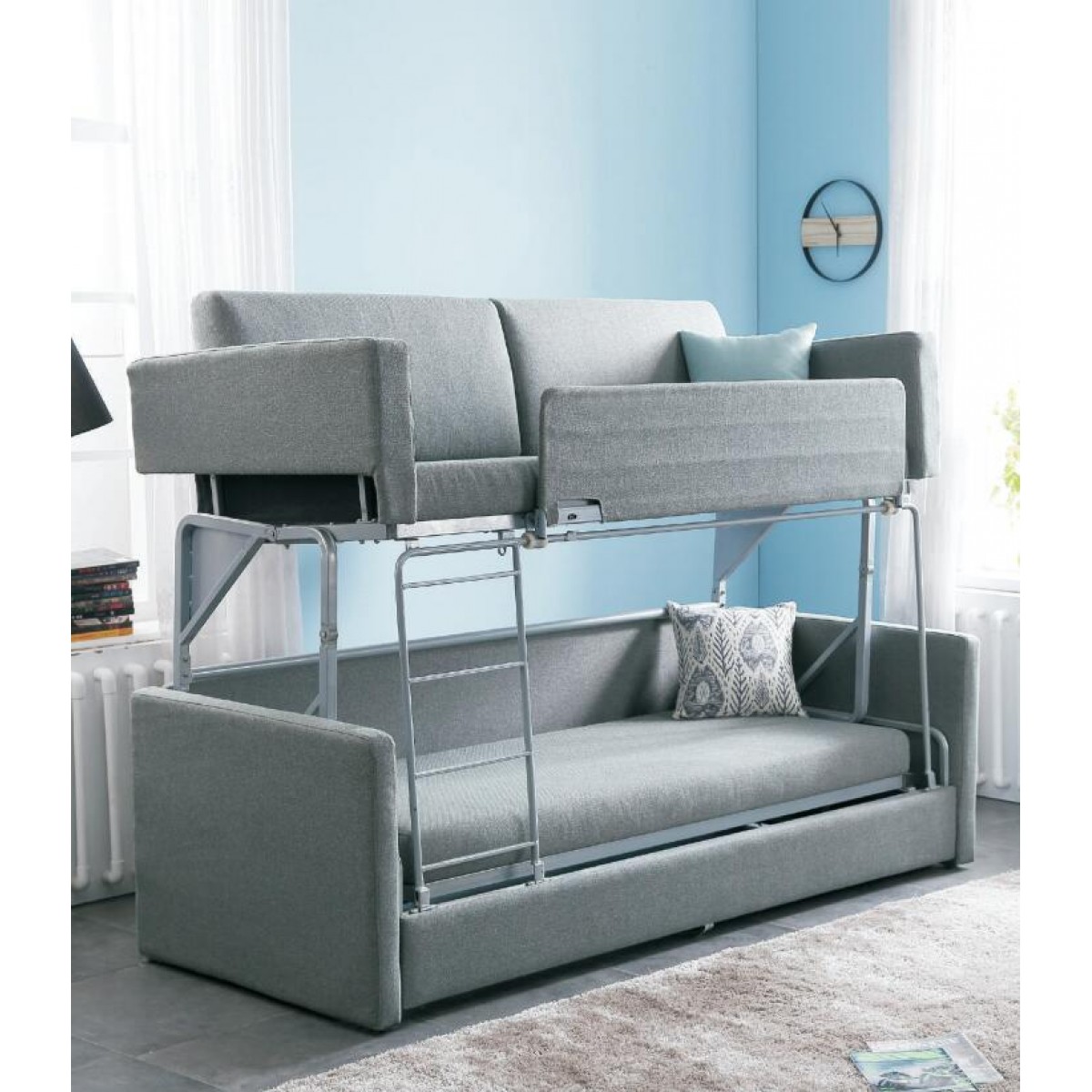 Folding Functional Sofa Bed Fashion Bunk Bed For Living Room Furniture Iron Durable Frame